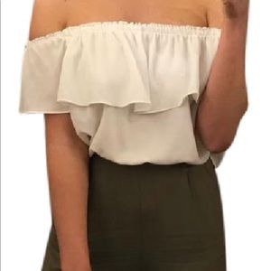 Zara olive green & white off the shoulder jumpsuit